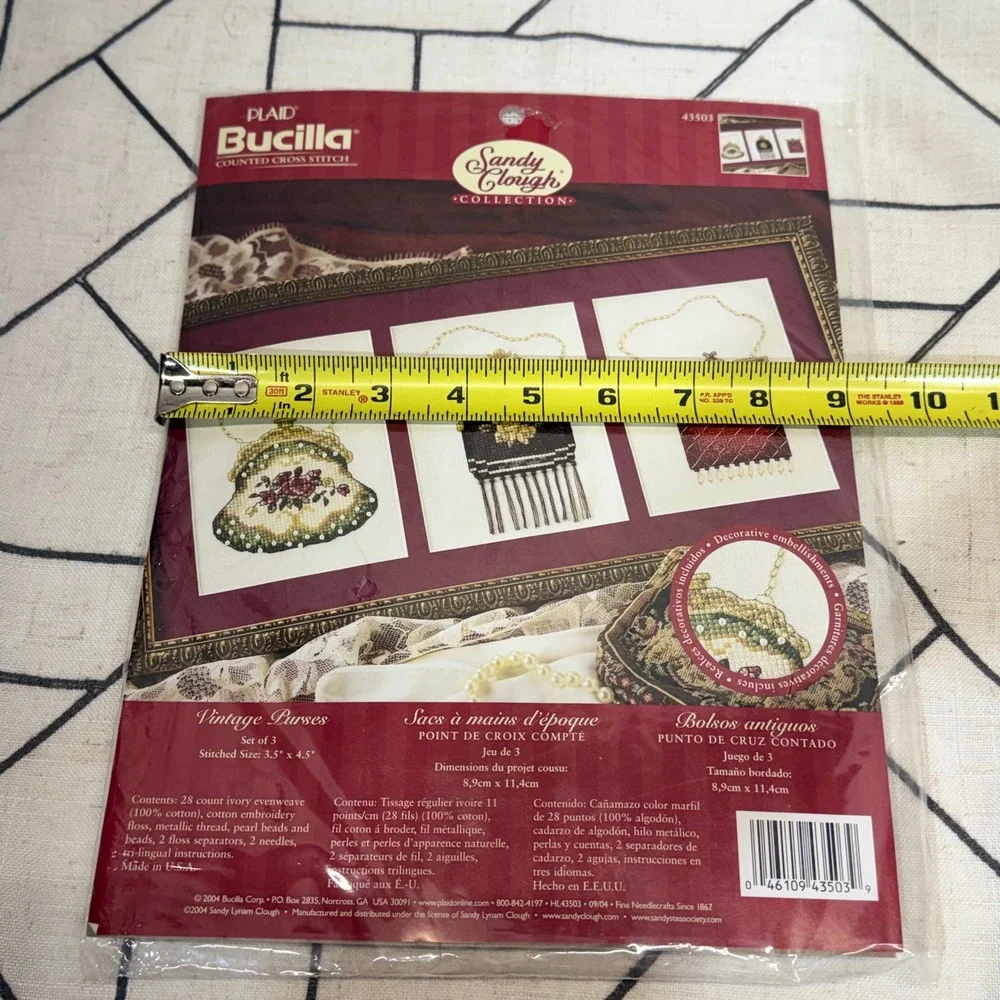 Bucilla Counted Cross Stitch Kit 3.5x4.5 Ivory Vintage Purses Sandy Clough 43503